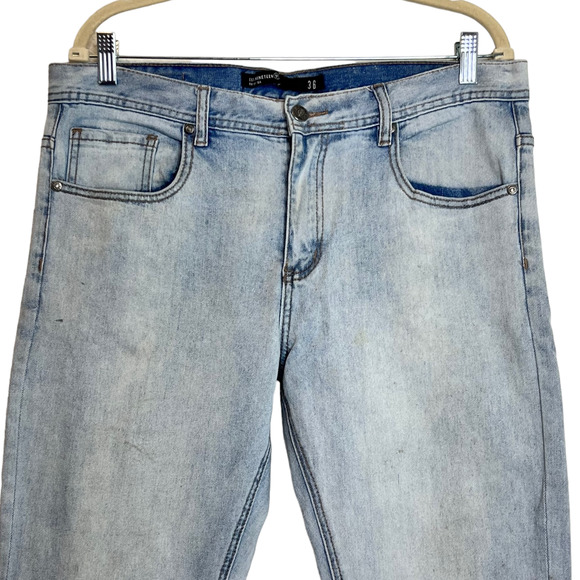 Cotton On Men's Jeans Size 36 Blue Skinny Straight Jean Light Wash work stains - Picture 2 of 7